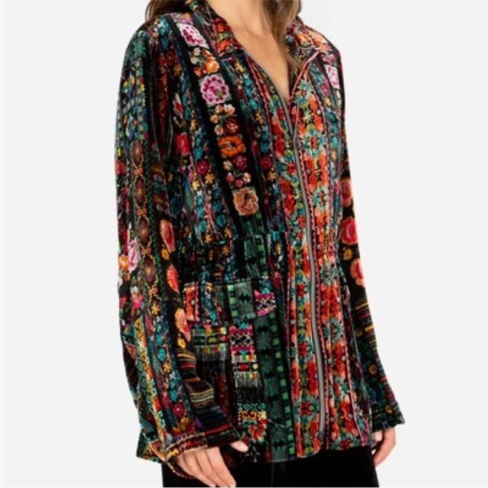 Johnny Was Velvet Zip Up Jacket with Silk Lining (S)
